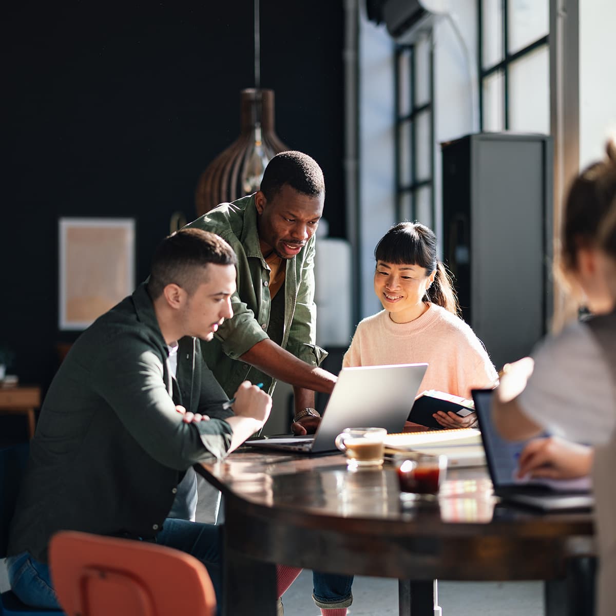 Diverse team chatting